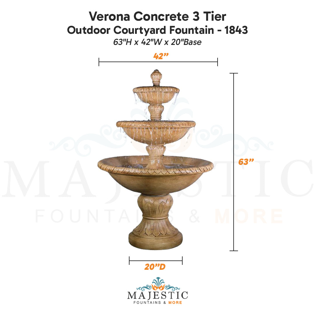 Verona Concrete 3 Tier - Outdoor Courtyard Fountain - 1843 - Majestic Fountains