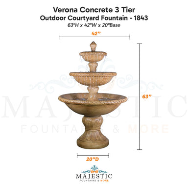 Verona Concrete 3 Tier - Outdoor Courtyard Fountain - 1843 - Majestic Fountains
