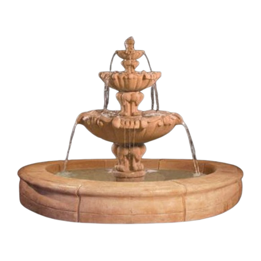 Vesuvio 3 Tier Fountain with Fiore Basin in Cast Stone - Majestic Fountains.jpg