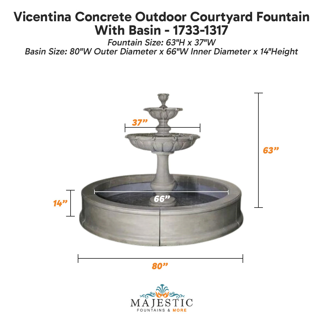 Vicentina Concrete Outdoor Courtyard Fountain With Basin - 1733-1317 - Majestic Fountains