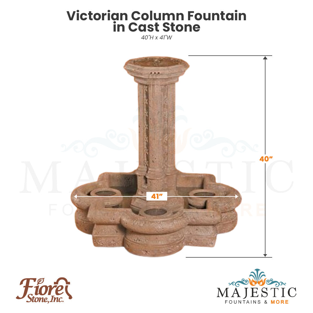 Victorian Column Fountain in Cast Stone - Fiore Stone 329-FSQ - Majestic Fountains