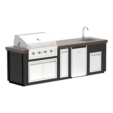 Videl 112" Luxe Outdoor Kitchen Island w Gran Fuego Grill, Refrigerator & Sink - Majestic Fountains