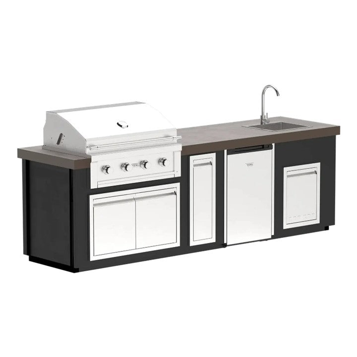 Videl 112" Luxe Outdoor Kitchen Island w Gran Fuego Grill, Refrigerator & Sink - Majestic Fountains