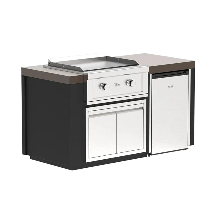 Videl 64Luxe Outdoor Kitchen Island W 30in Gran Plancha Griddle and Refrigerator - Majestic Fountains