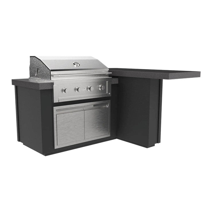 Videl 72 Alta L-Shaped Outdoor Kitchen Island w Gran Fuego Grill & Bar & Audio System - Majestic Fountains