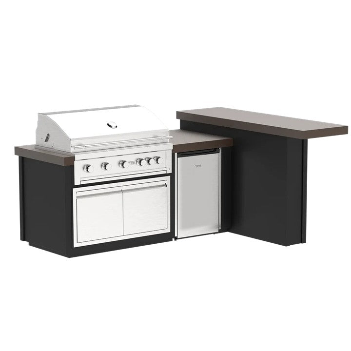 Videl 96 Luxe Luxe L-Shaped Outdoor Kitchen w 42In Gran Fuego Grill and Refrigerator - Majestic Fountains