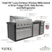Videl 96 Luxe Outdoor Kitchen BBQ Island w Gran Fuego Grill, Side Burner, and Refrigerator - Majestic Fountains