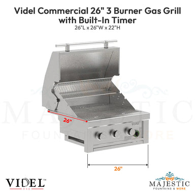 Videl Commercial 26 3 Burner Gas Grill with Built-In Timer -  Majestic Fountains