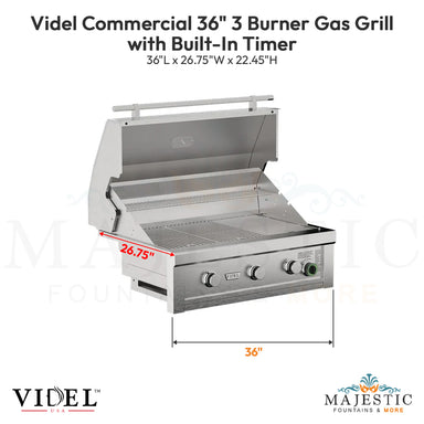 Videl Commercial 36 3 Burner Gas Grill with Built-In Timer - Majestic Fountains