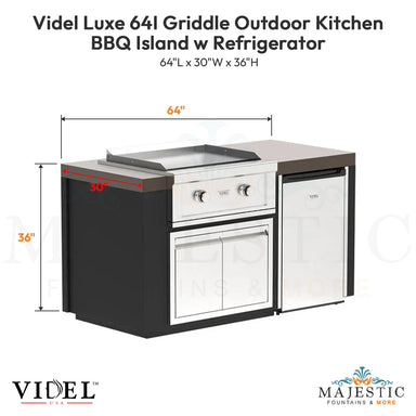 Videl Luxe 64I Griddle Outdoor Kitchen BBQ Island w Refrigerator  - Majestic Fountains
