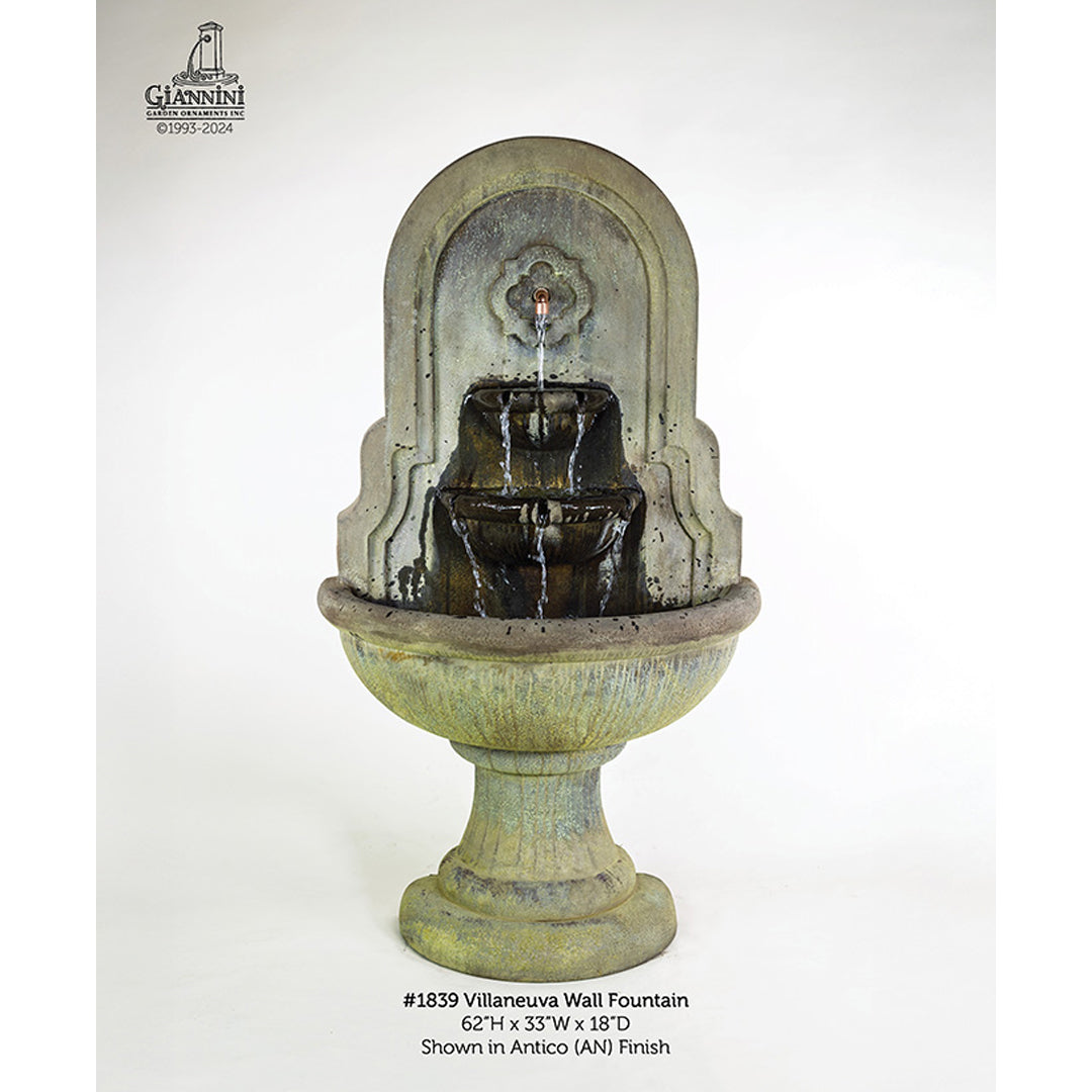 Villaneuva Concrete Outdoor Wall Fountain - 1839-Majestic Fountains