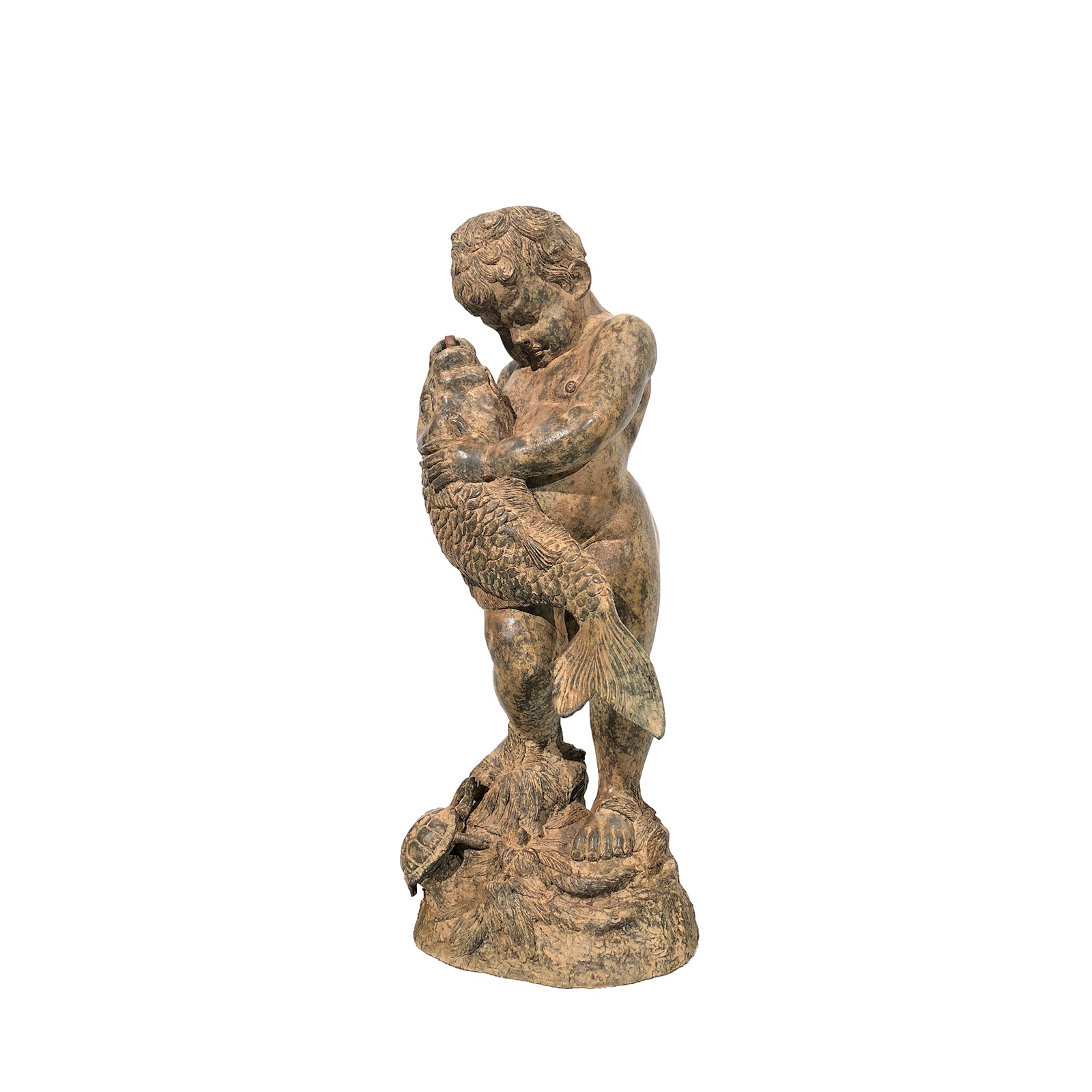 Vintage-Style Boy with Fish Bronze Fountain Sculpture