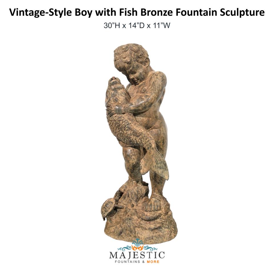 Vintage-Style Boy with Fish Bronze Fountain Sculpture