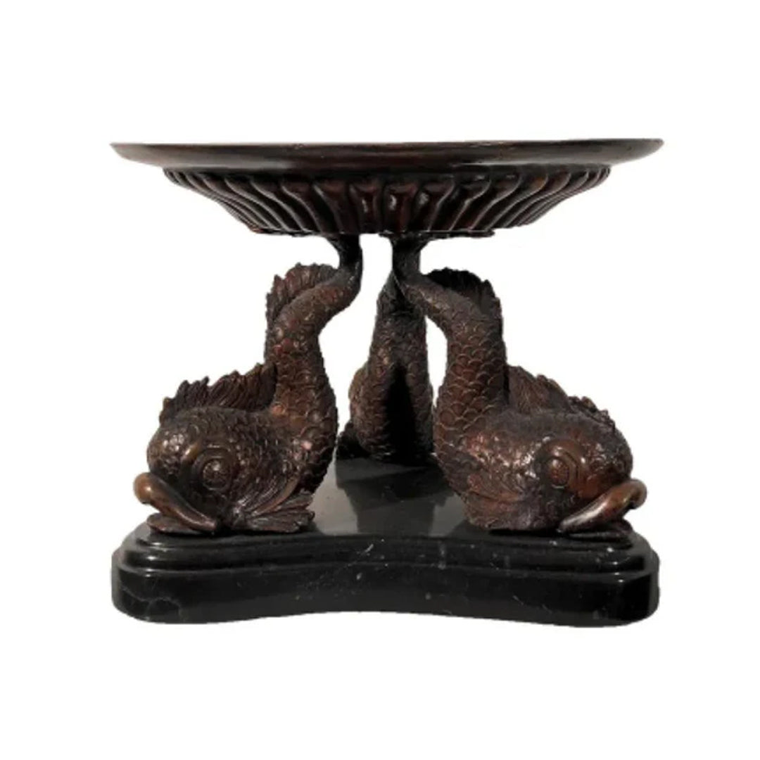 Vintage Style Fish Trio With Tray Bronze Table Top Sculpture - Majestic Fountains