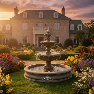 Vistamar Concrete 3 Tier Outdoor Courtyard Fountain With Basin - 1282 - Majestic Fountains