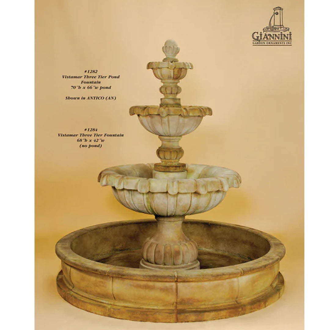 Vistamar Concrete 3 Tier Outdoor Courtyard Fountain With Basin - 1282 - Majestic Fountains