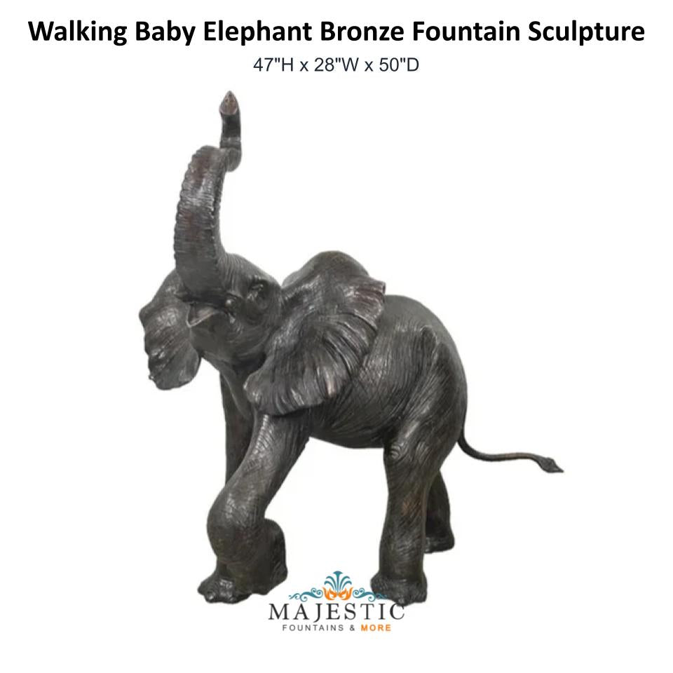 Walking Baby Elephant Bronze Fountain Sculpture - Majestic Fountains & More