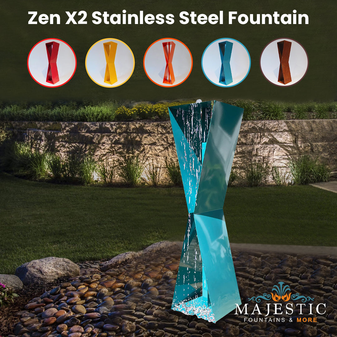 Zen X2 Fountain in Powder Coated Stainless Steel - Majestic Fountains