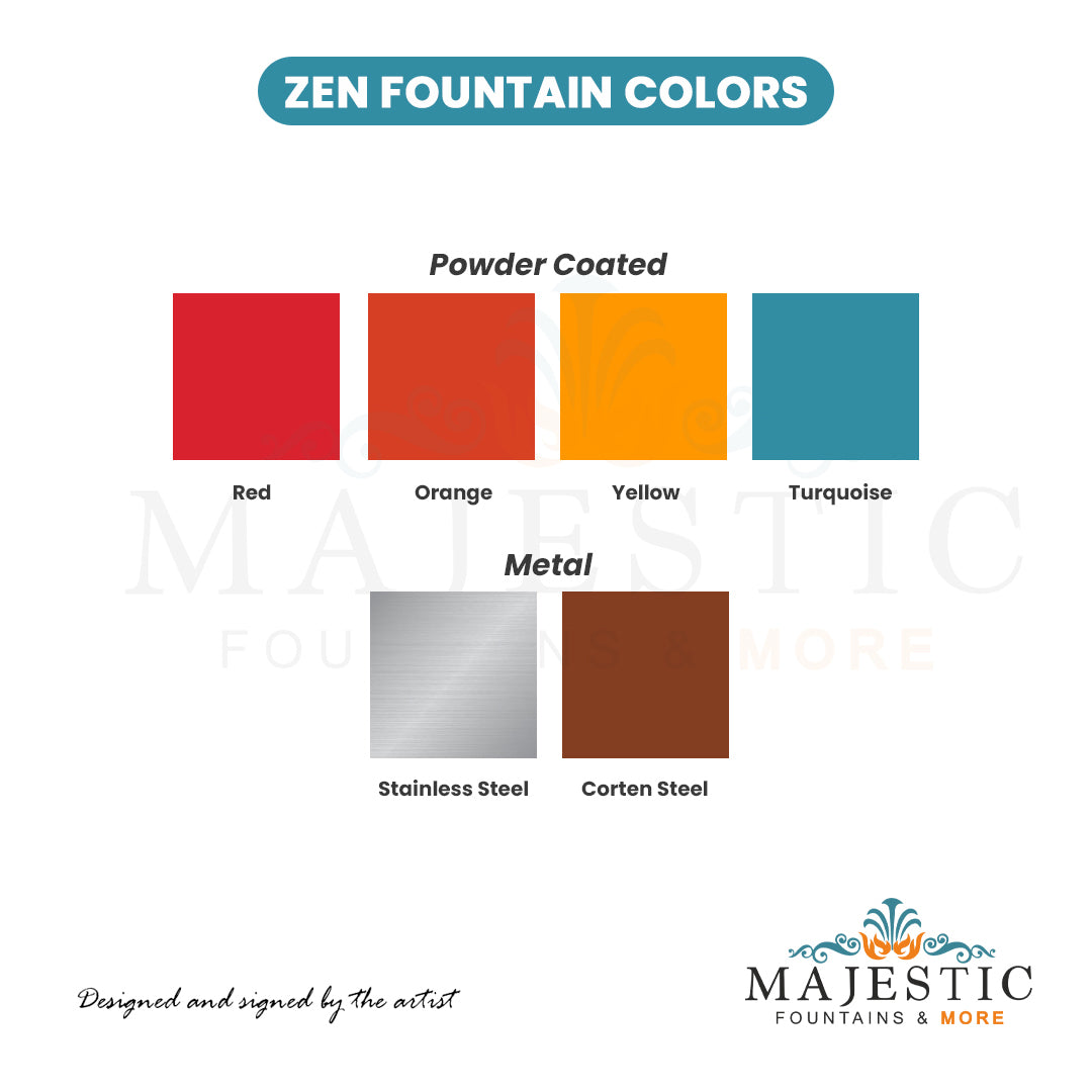 Zen Fountain Finish and Materials Swatches - Majestic Fountains and More