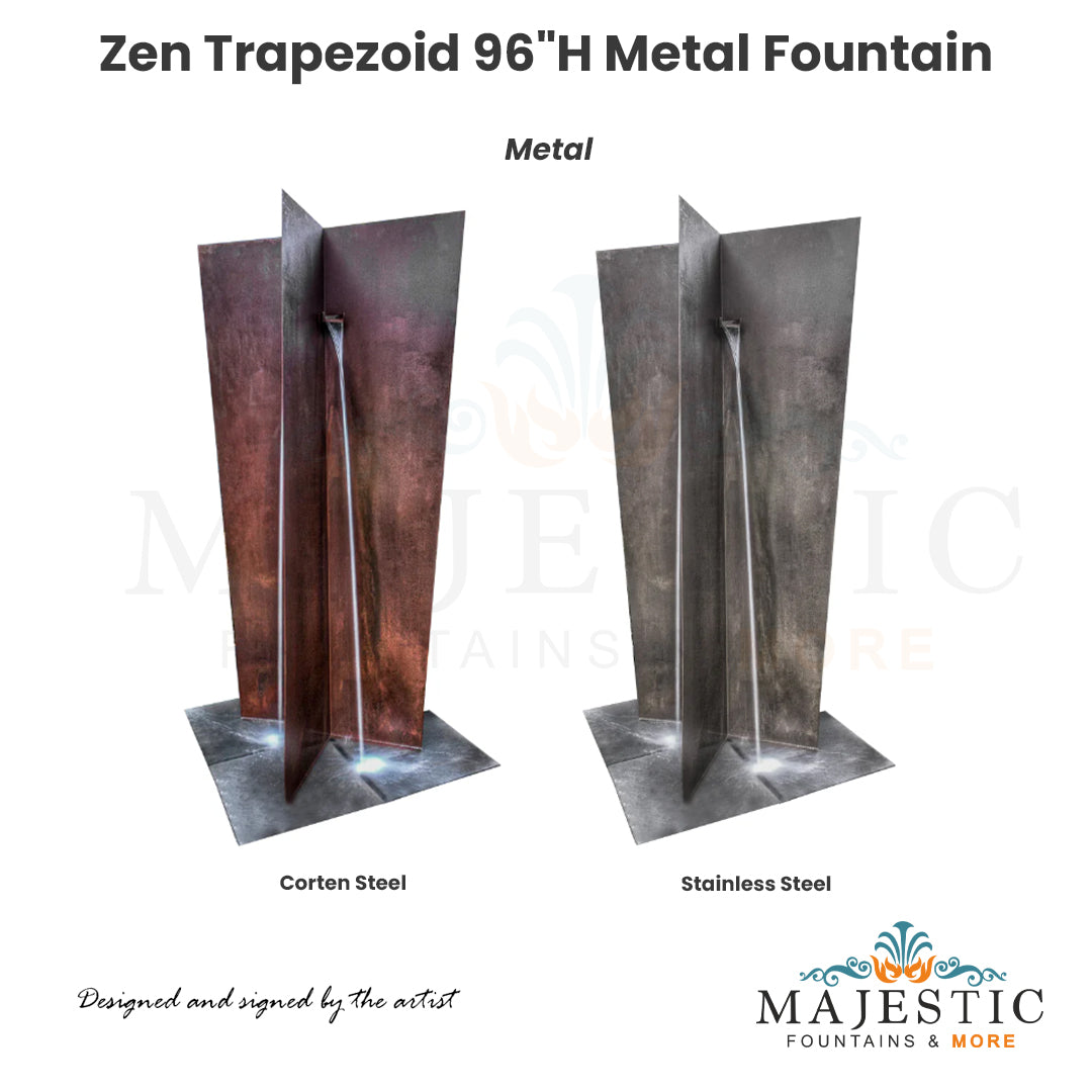 Zen Trapezoid 96"H Metal Fountain - Majestic Fountains and More