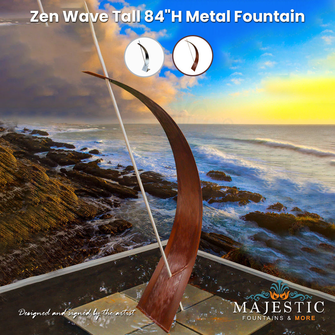 Zen Wave Tall 84" Metal Fountain - Majestic Fountains and More