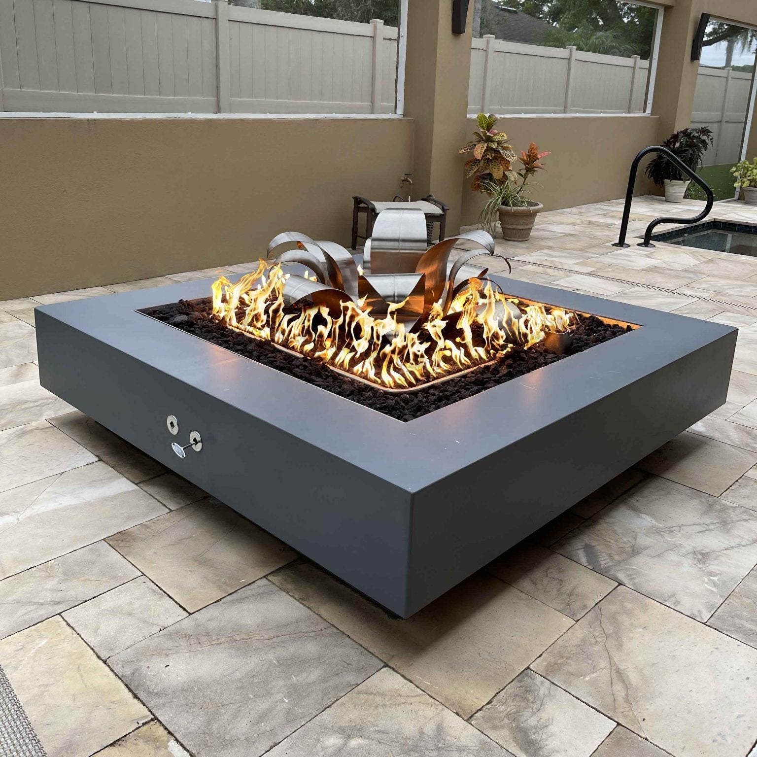 The Outdoor Plus Cabo Square Fire Pit in Powder Coated Steel Steel + Free Cover