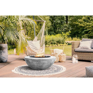 Prism Hardscapes - Moderno 5 Pewter Fire Bowl in GFRC Concrete - Match Lit - Majestic Fountains