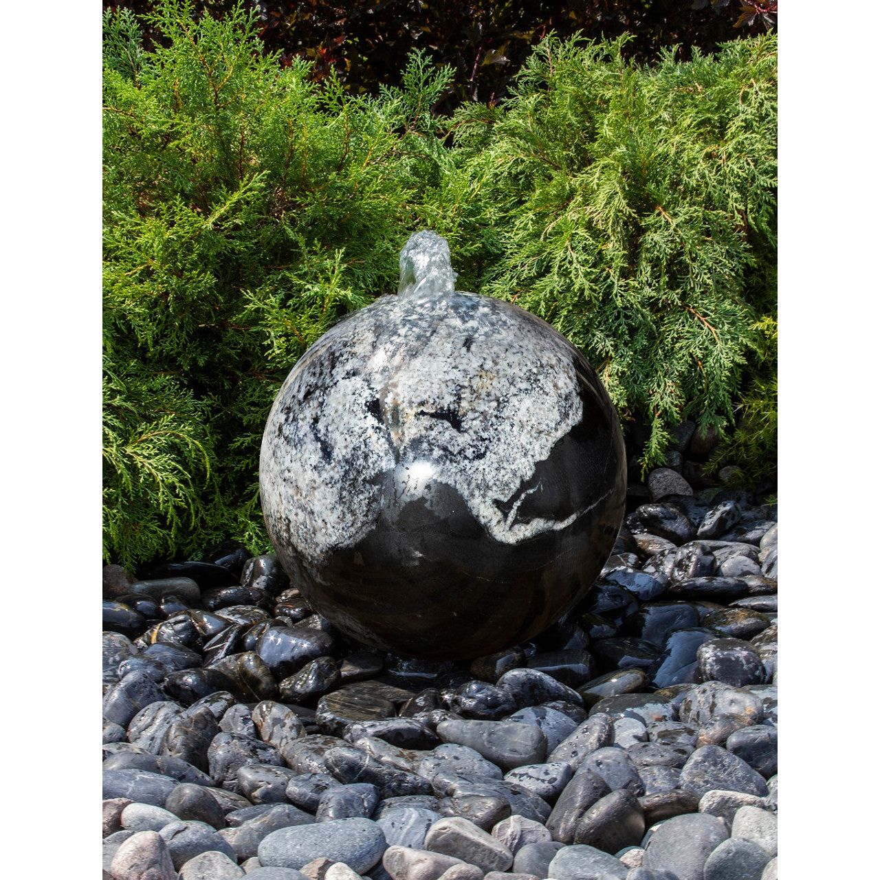 24" Black Flower Granite Sphere Fountain - Complete Fountain Kit