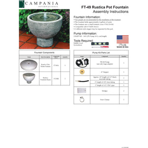 Rustica Pot Fountain in Cast Stone by Campania International FT-49 - Majestic Fountains
