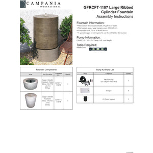 Lg Ribbed Cylinder Fountain in GFRC by Campania International GFRCFT-1107 - Majestic Fountains