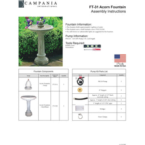 Acorn Fountain in Cast Stone by Campania International FT-31 - Majestic Fountains