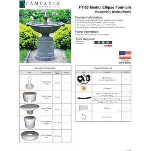 Medici Ellipse Fountain in Cast Stone by Campania International FT-53 - Majestic Fountains