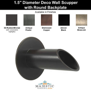 Deco Wall Scupper with Round Backplate – 1.5" - Majestic Fountains