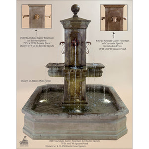 Giannini Garden Anduze Concrete Carre Outdoor Courtyard Fountain with Square Basin Kit - Fountain, Basin, Pump and Spouts - 1673 - Majestic Fountains