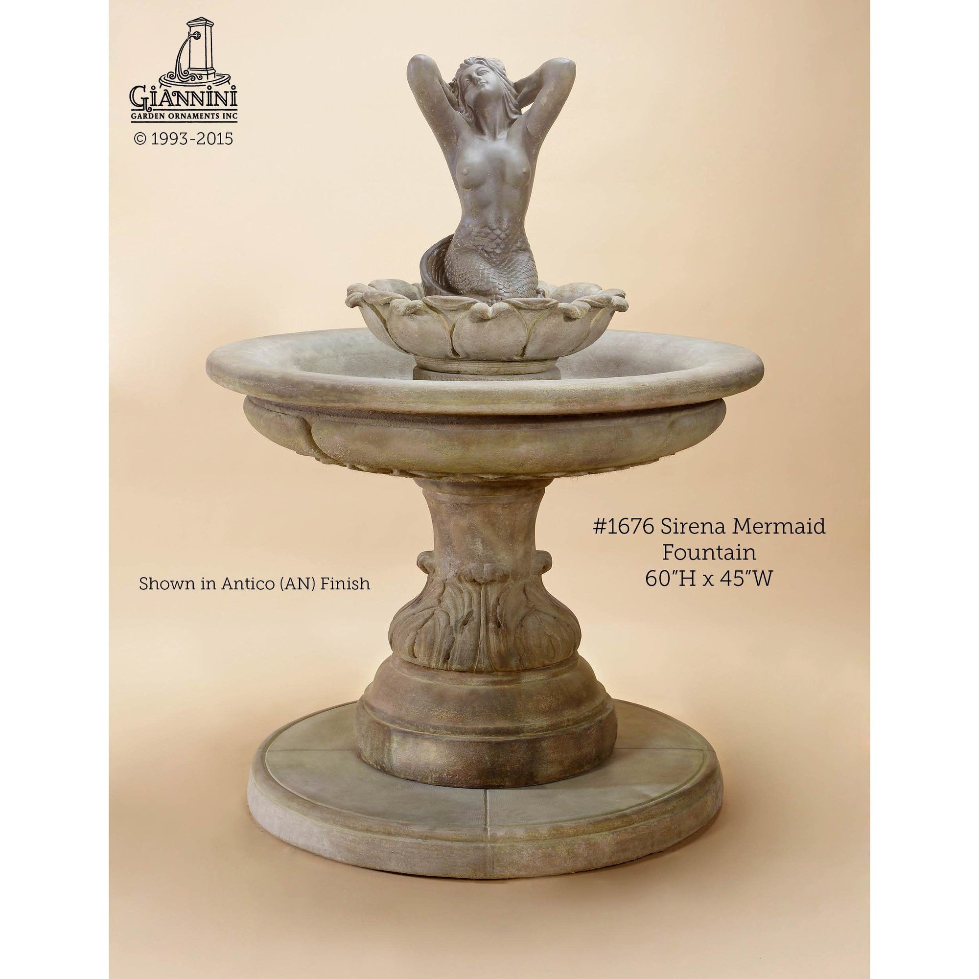 Sirena Concrete Mermaid Outdoor Garden Fountain - Majestic Fountains