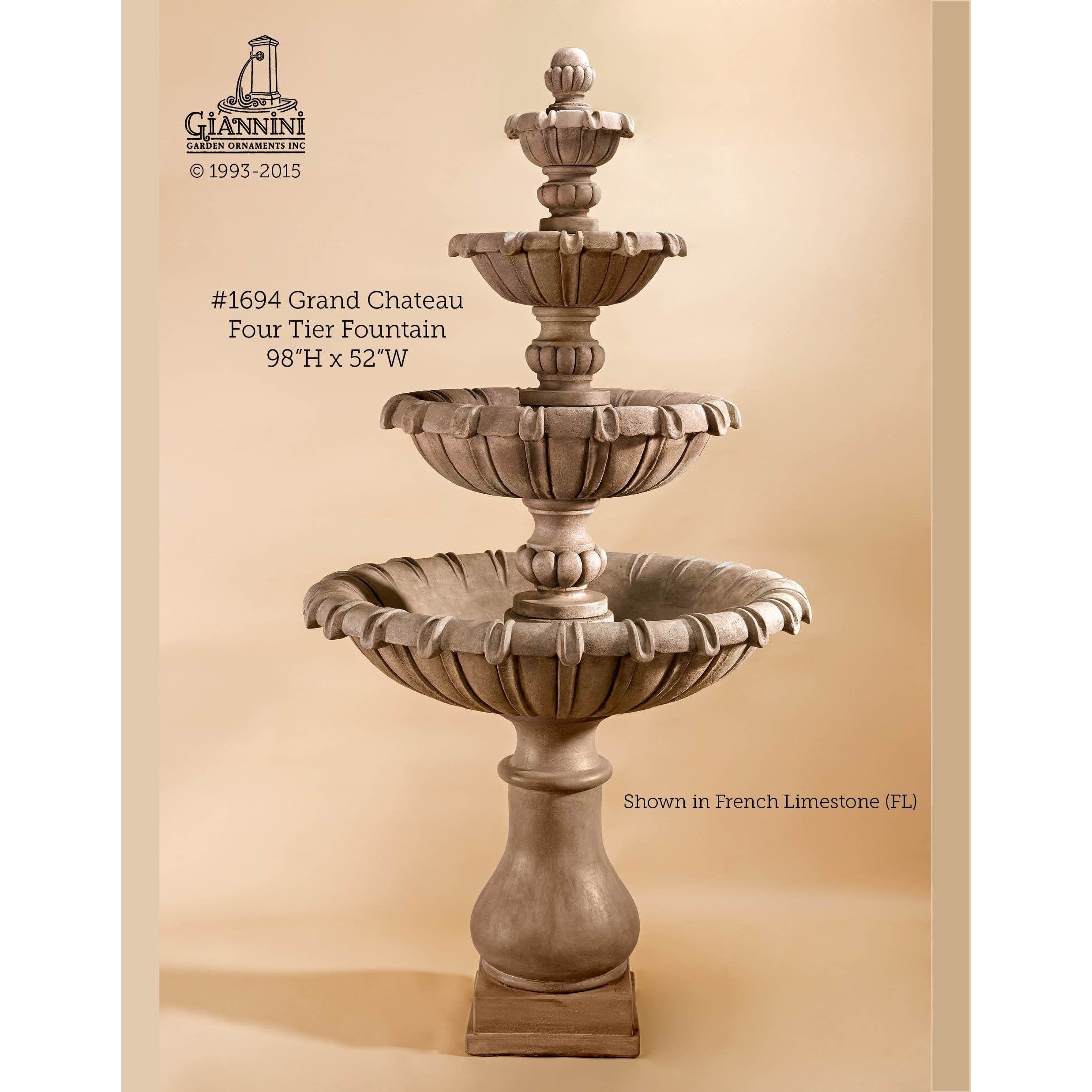 Giannini Garden Grand Chateau Concrete 4 Tier - Outdoor Courtyard Fountain - 1694 - Majestic Fountains