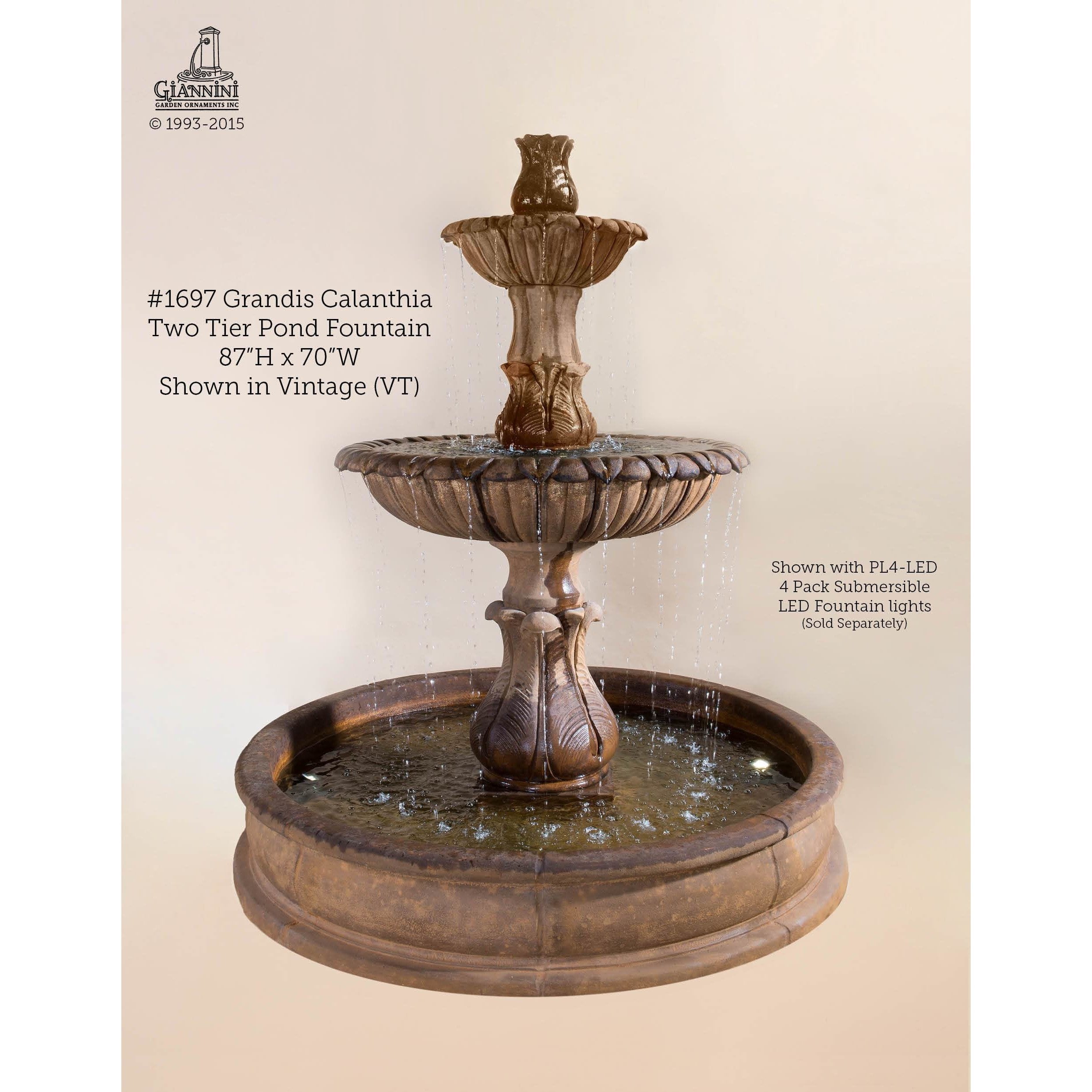 Giannini Garden Calanthia Grandis Concrete 2 Tier Outdoor Courtyard Fountain With Basin - 1697 - Majestic Fountains