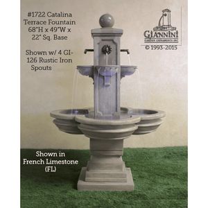Giannini Garden Catalina Concrete Terrace Outdoor Garden Fountain - with Rustic Iron Spouts - 1722 - Majestic Fountains
