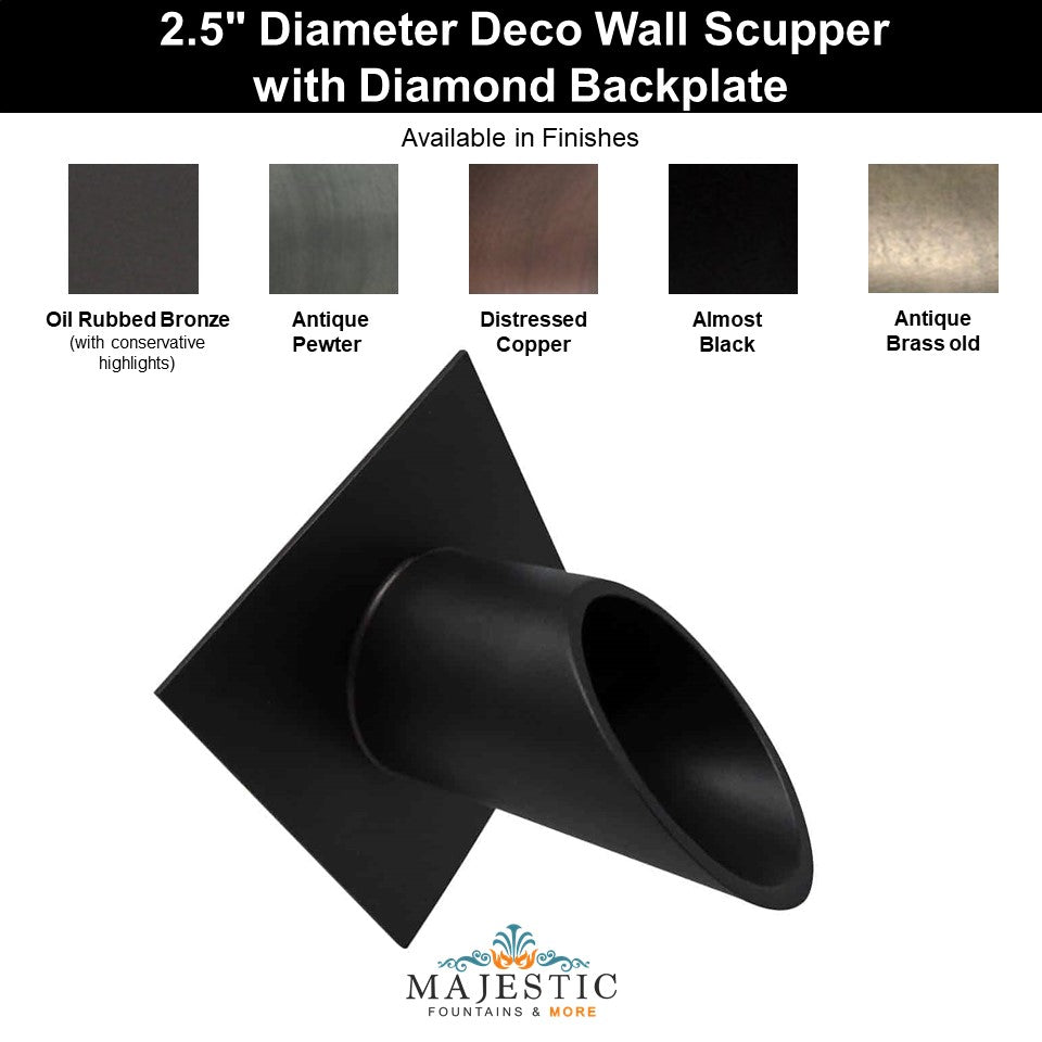 Deco Wall Scupper With Diamond Backplate – 2.5″ - Majestic Fountains