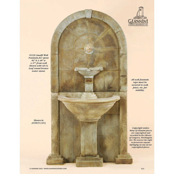 Amalfi Outdoor Wall Fountain - 1135 - Majestic Fountains and More