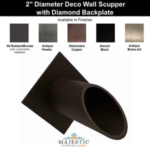 Deco Wall Scupper With Diamond Backplate – 2.0" - Majestic Fountains
