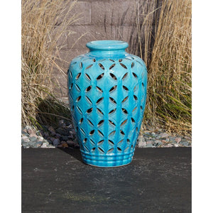 Turquoise Patterned - Closed Top Single Vase Complete Fountain Kit - Majestic Fountains