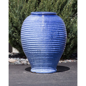 Icy Blue Large Ribbed Vase - Closed Top Single Vase Complete Fountain Kit - Majestic Fountains