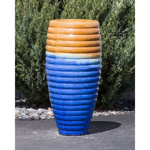 Sunny Beach Ribbed Tall Vase - Closed Top Single Vase Complete Fountain Kit - 3 ft Tall - Majestic Fountains