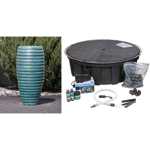 Teal Ribbed Tall Vase - Closed Top Single Vase Complete Fountain Kit - 3 ft Tall - Majestic Fountains