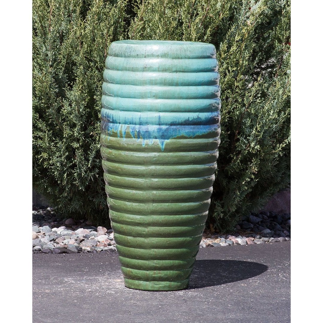 Green Forest Ribbed Tall Vase - Closed Top Single Vase Complete Fountain Kit - 3 ft Tall - Majestic Fountains