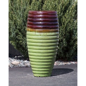 Green Earth Ribbed Tall Vase - Closed Top Single Vase Complete Fountain Kit - 3 ft Tall - Majestic Fountains