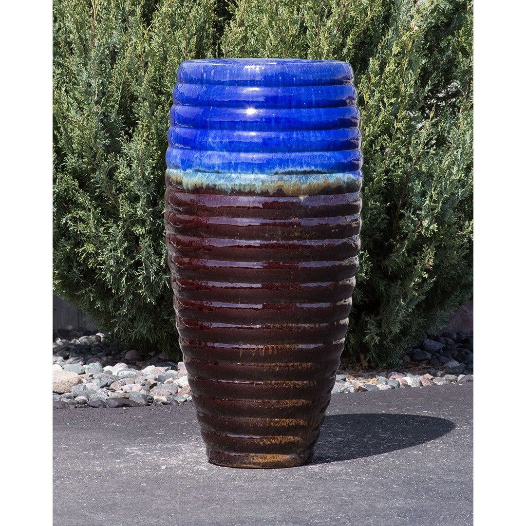 Rushing Rivers Ribbed Tall Vase - Closed Top Single Vase Complete Fountain Kit - 3 ft Tall - Majestic Fountains