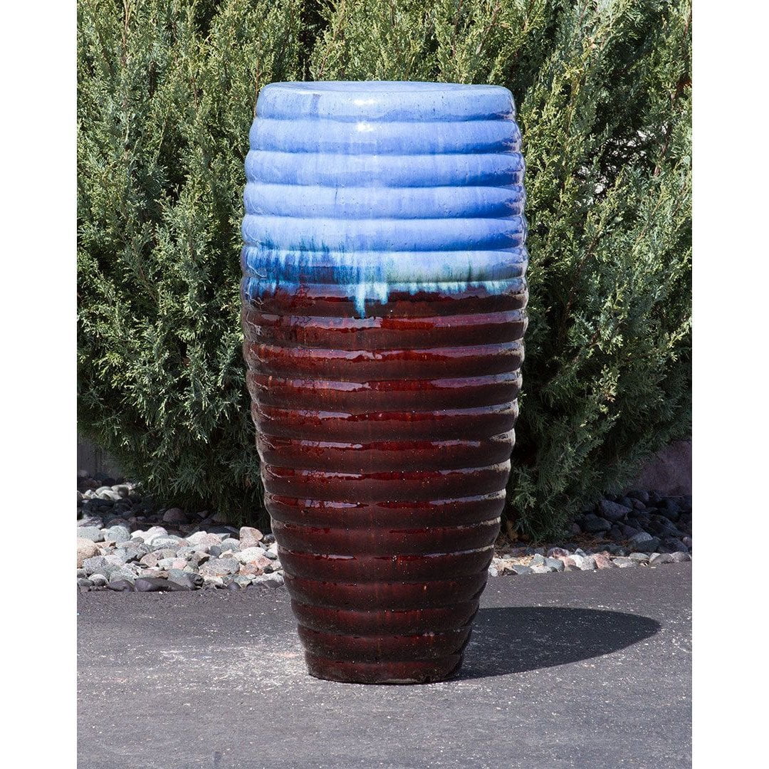 Heaven & Earth Ribbed Tall Vase - Closed Top Single Vase Complete Fountain Kit - 3 ft Tall - Majestic Fountains