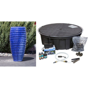 The Blues Ribbed Tall Vase - Closed Top Single Vase Complete Fountain Kit - 3 ft Tall - Majestic Fountains